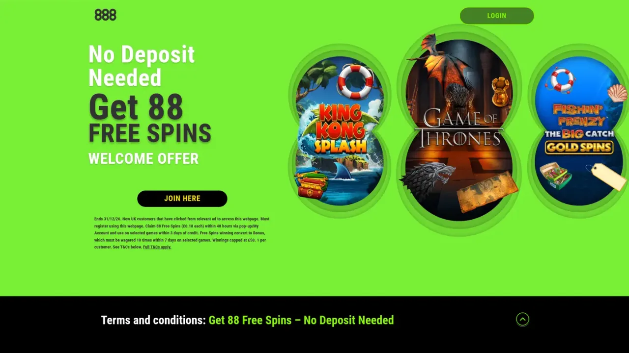 888casino 88-spin welcome offer website screenshot