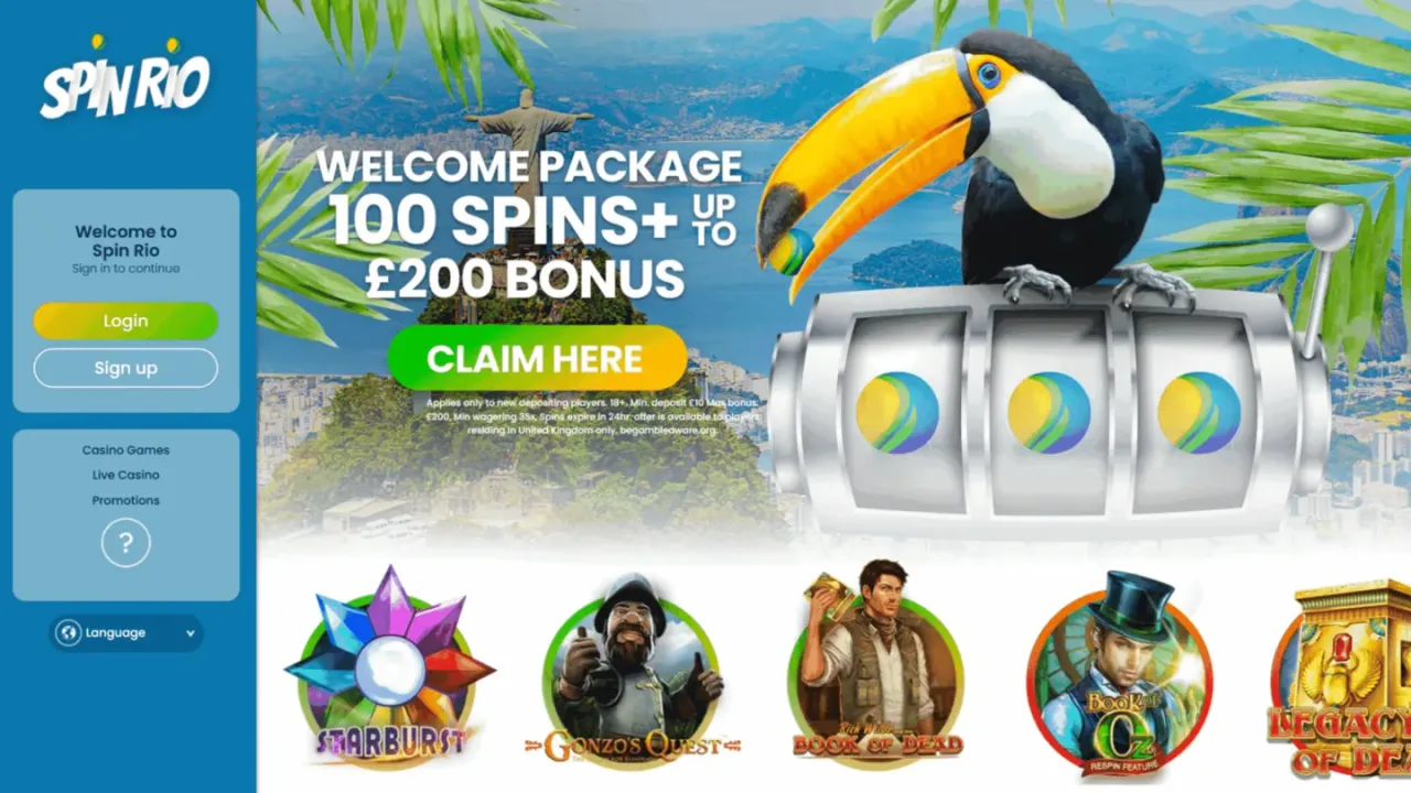 Spin Rio casino homepage archive showing its toucan design