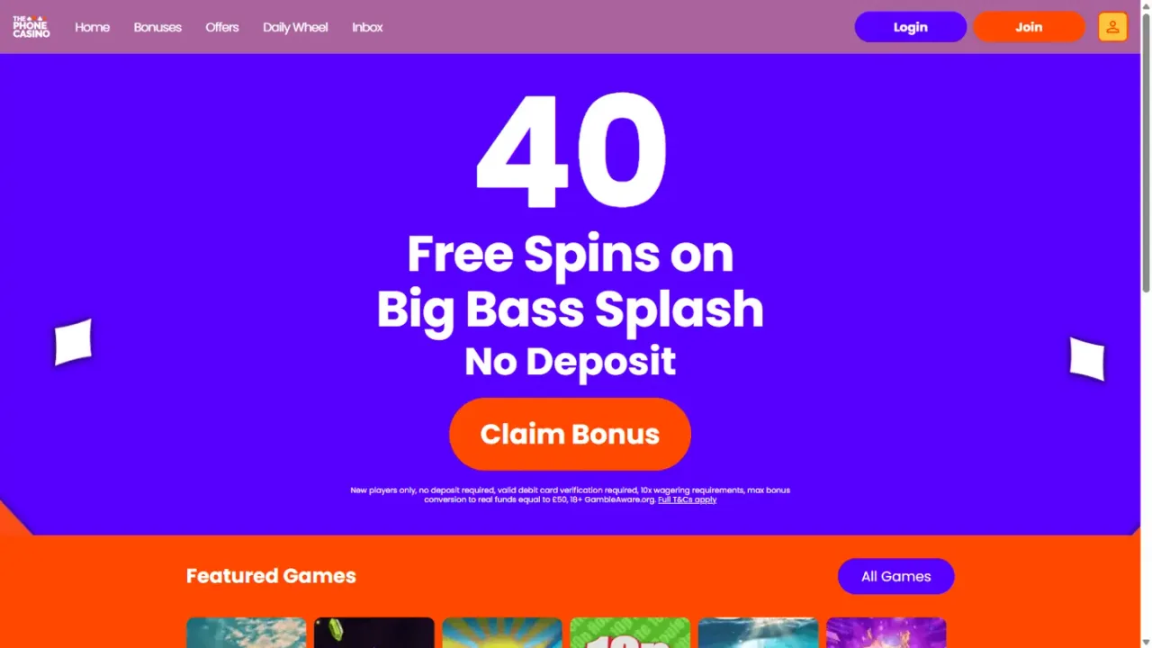 The Phone Casino homepage website screenshot